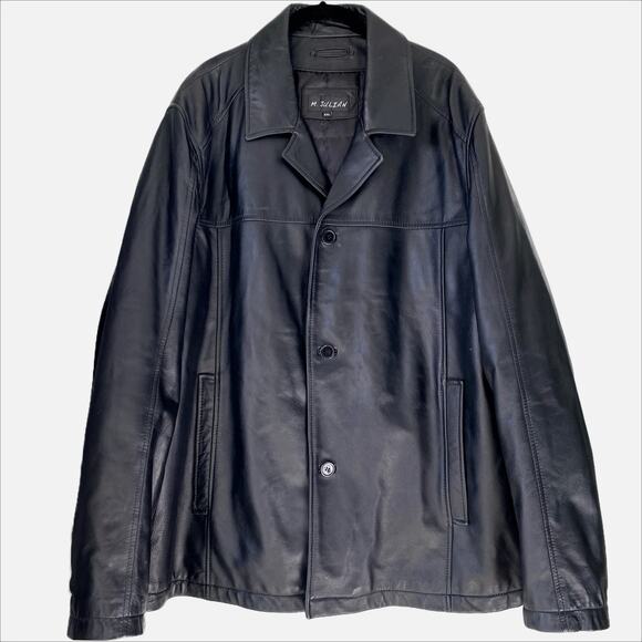 Vintage M. Julian Black Leather Jacket Oversized Unisex Style XXL Notch Collar